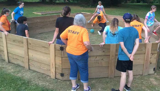 Playing in the gaga pit at Camp Carew.