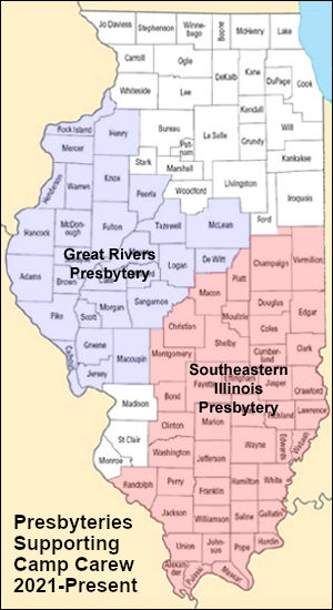 Map of Great Rivers and Southeastern Illinois Presbyteries.
