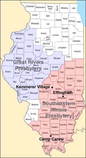 Map of Illinois showing Effingham.