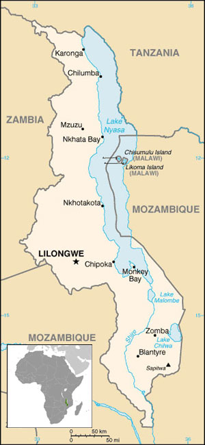 Map of Malawi.